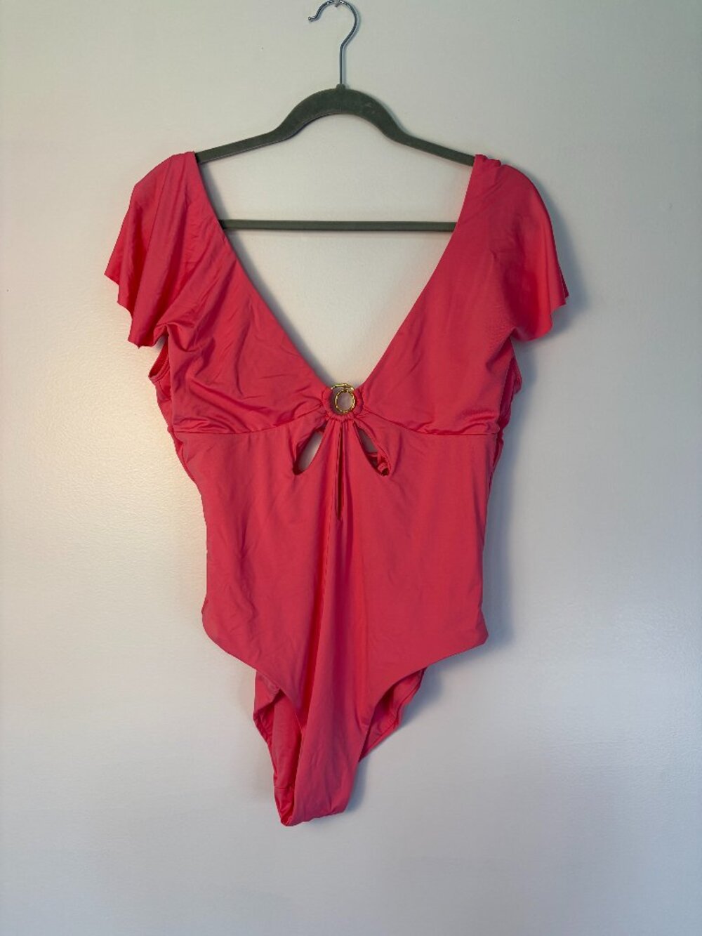 Trina Turk Monaco Pink Flutter Sleeve w Gold Accents One-Piece Swimsuit